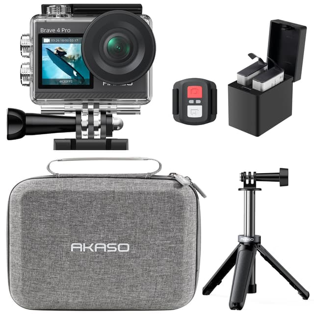 AKASO Brave 4 Pro Action Cam 4K30FPS 20MP mit 60cm Stativ Selfie Stick und Tasche 40M Unterwasserkamera 📷🌊