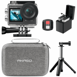 AKASO Brave 4 Pro Action Cam 4K30FPS 20MP mit 60cm Stativ Selfie Stick und Tasche 40M Unterwasserkamera 📷🌊