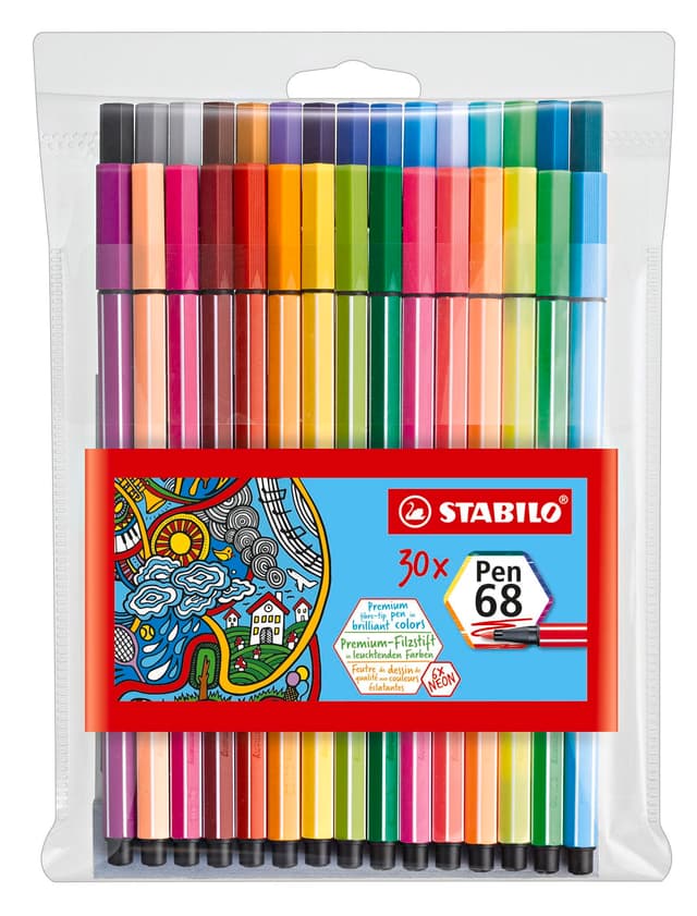 🌈 STABILO Premium-Filzstift Pen 68 - 30er Pack mit 6 Neonfarben 🖊️
