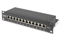 🔌 DIGITUS Cat-6 Patchpanel - 12 Ports - RJ45-Buchsen - 10-Zoll Rack-Mount 1HE - LSA Verteilerfeld - Geschirmt - Schwarz Cat6 - 12 Port - Geschirmt Schwarz