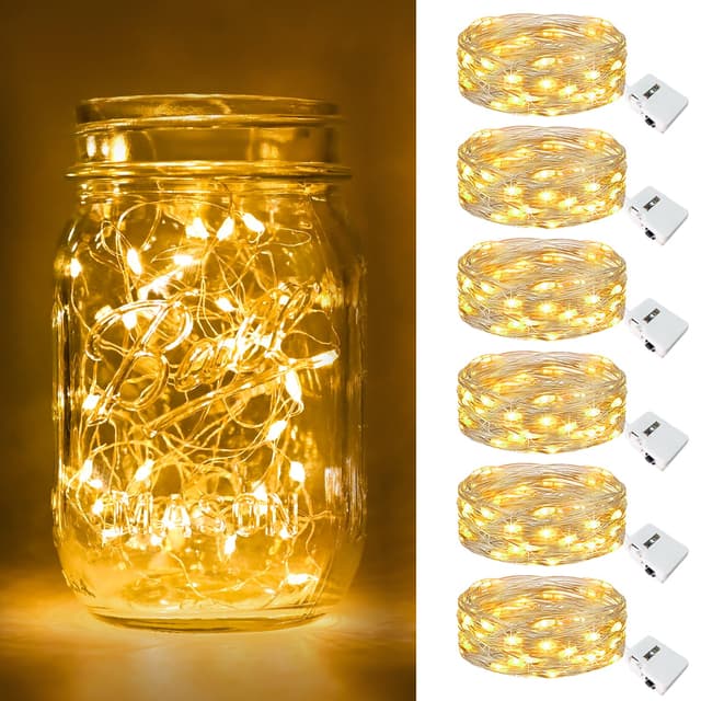 🌟 BtFarm 6 Stück/3 Modi LED Lichterkette Batterie Klein, 2M 20LED Lichterkette mit Batterie, Mini Lichterketten Batteriebetrieben für Party, Weihnachten, DIY, Hochzeit, Innen Deko (Warm Weiß) 🌟