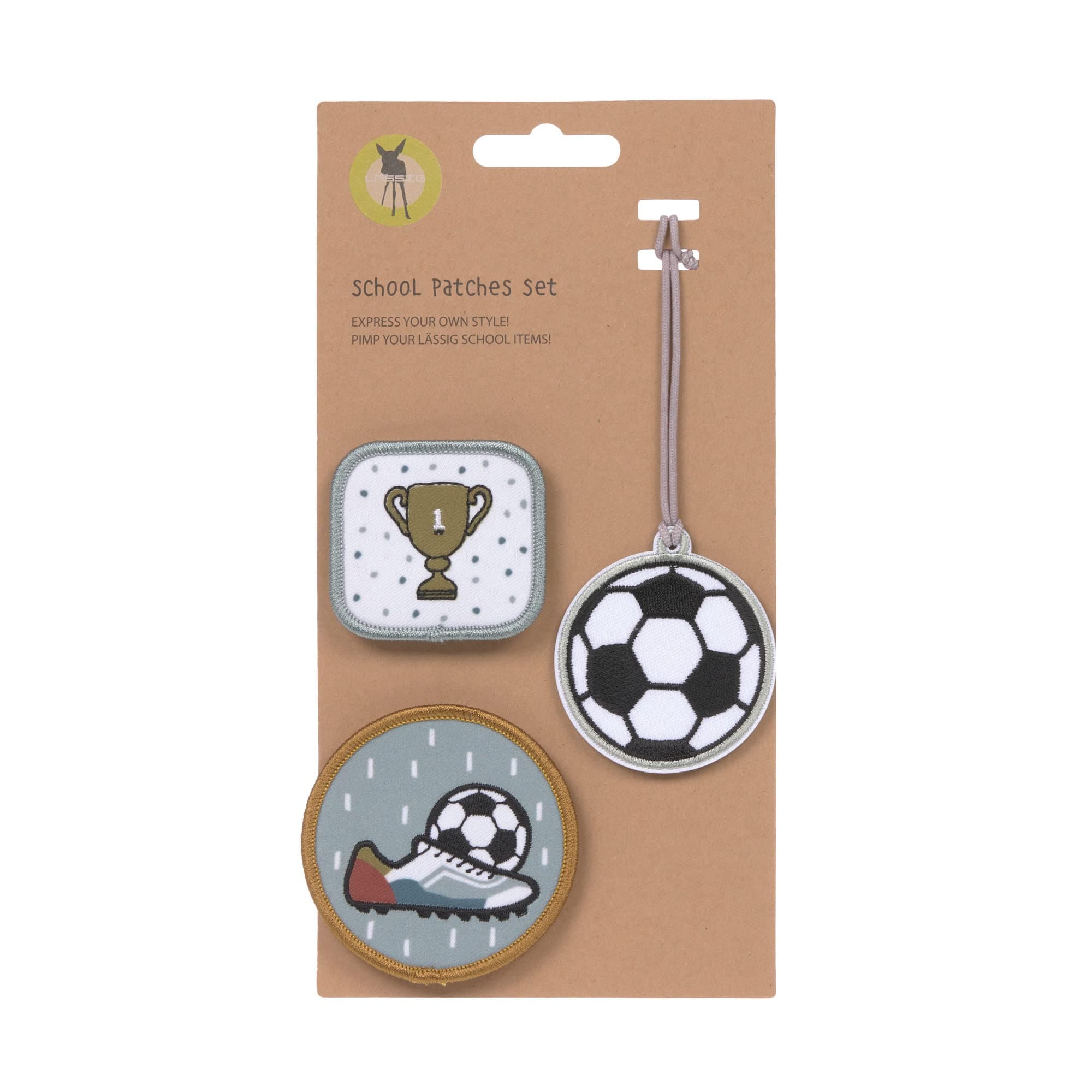 🎨 LÄSSIG Anhänger und Patches Set (3 Stk.) mit Druckknopf/School Patches Set Football - Sonderangebot!
