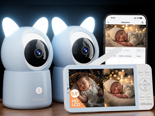 👶📹 CZEview BM6 Babyphone mit 2 Kameras 2K & 4X Zoom, 5.5" HD Babyfon mit App (Blau mit 2 Kameras) - 20% Rabatt!