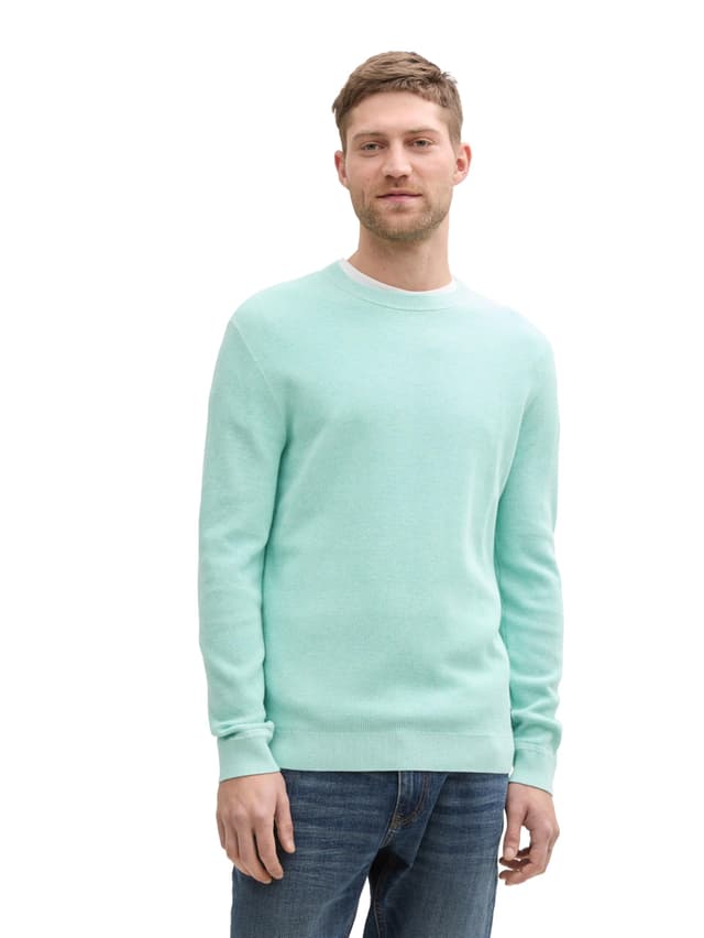 🔥 TOM TAILOR Herren Basic Strickpullover aus Baumwolle M 22232 - Soft Mint Green Melange 🔥