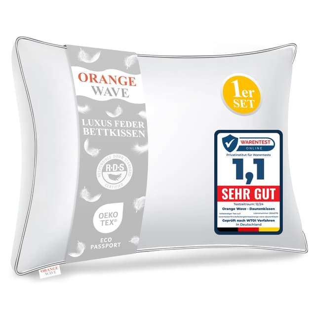 Orange Wave Kopfkissen 40x80cm Federkissen - 3-Kammer Daunenkissen