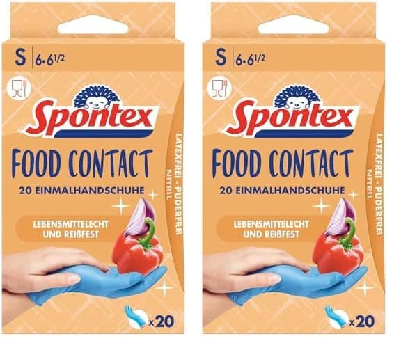 🧤 Spontex Food Contact: 20 Einmalhandschuhe aus Nitril, lebensmittelecht, latexfrei und ungepudert