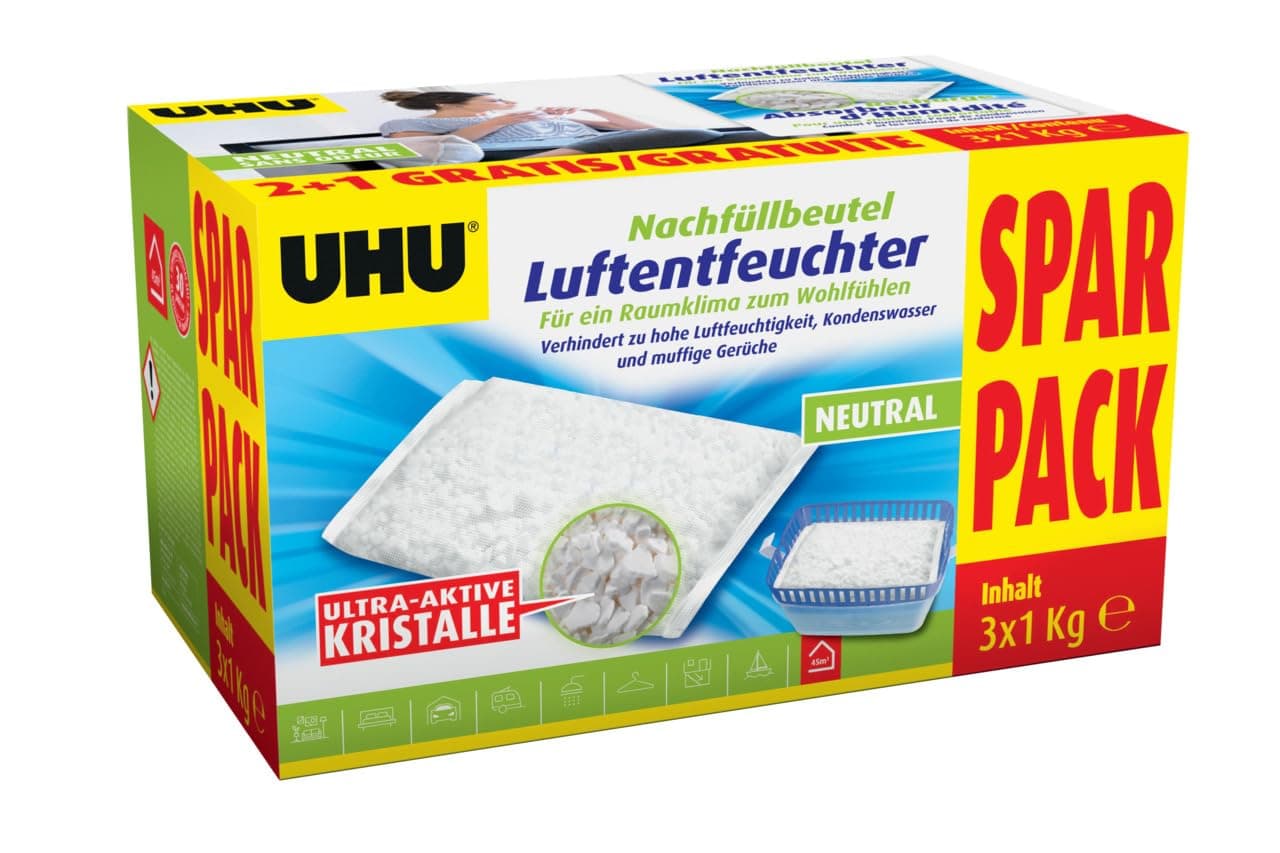 🌬️ UHU Luftentfeuchter Nachfüll-Beutel 3x1000g 3x1000g Nachfüll-Beutel Single Angebot! 🌟
