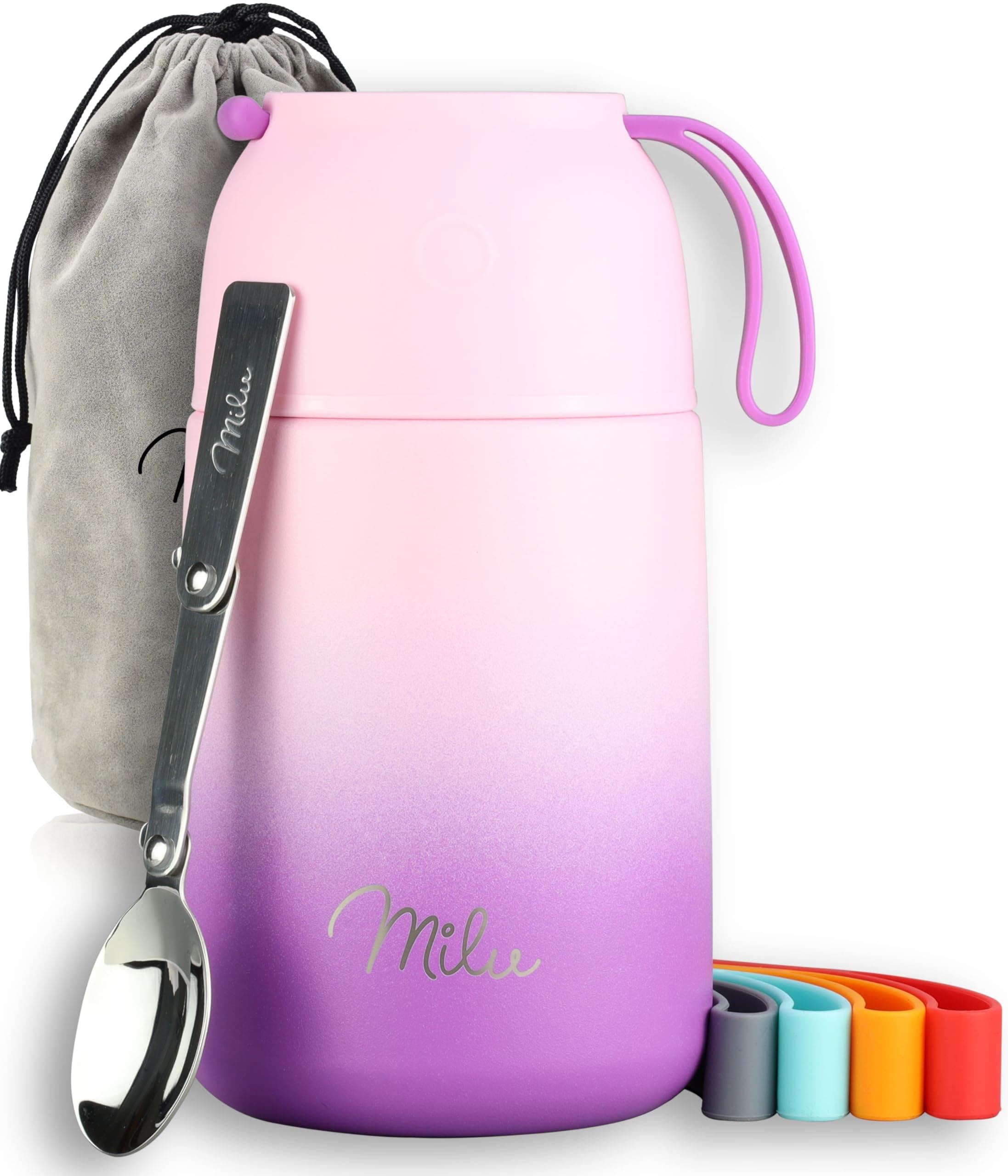 Milu® Thermobehälter für Essen 450ml, Edelstahl, Thermo Lunchbox, Suppenbehälter to go, Thermobox, Thermodose zum Warmhalten Suppen, Babybrei, Speisebehälter, breiwärmer unterwegs, Rosa Violett