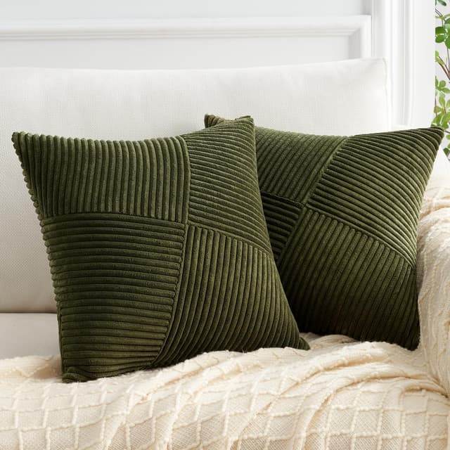 Topfinel Kissenbezug 45x45 Olivgrün Kordsamt 2er Set Windmühle Streifen Muster 🛋️