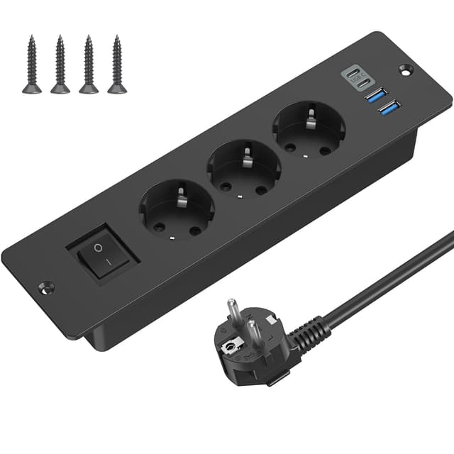 Tischplatte Versenkte Steckdose mit USB C, 3 Fach Einbausteckdose Steckdosenleiste mit Schalter ⚡️🔌