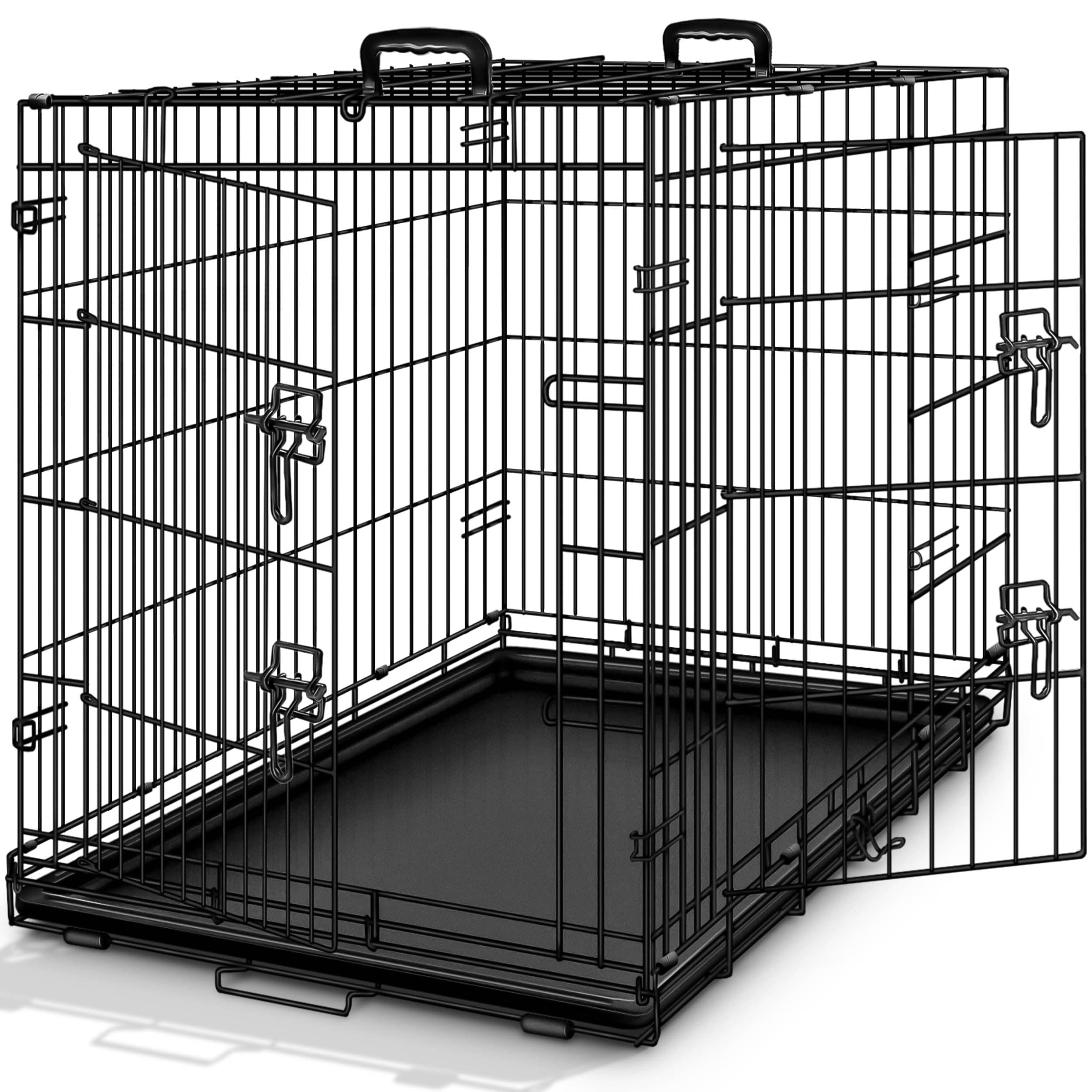 🐶🚗 TRESKO Hundekäfig faltbar mit 2 Türen | Transportkäfig Auto | Hundebox mit Bodenschale | Transportbox Drahtkäfig (L 91 x B 58 x H 64 cm) - Angebot!