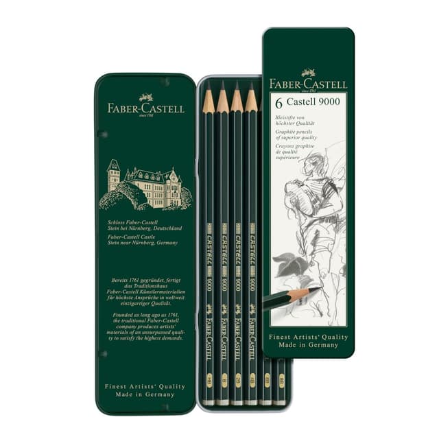 🎨🖊️ Faber-Castell 119063 - Bleistift Castell 9000, 6er Etui 6 Stück 🖊️🎨