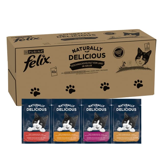 😺 Felix Natürlich Lecker | Nassfutter für Katzen | Geschmacksvielfalt vom Land mit Gemüse in Gelee | 80er Pack (2x40x80g)