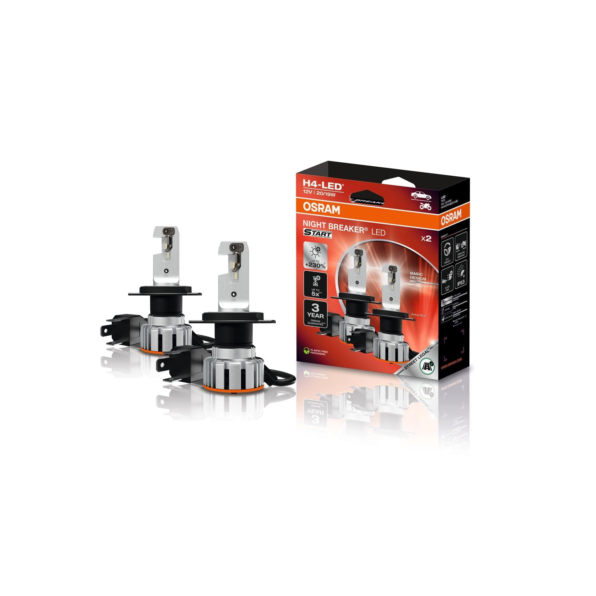 Osram NIGHT BREAKER LED START H4 🌟 Straßenzugelassene LED-Fern- und Abblendlichter