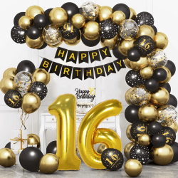 Bluelves Deko 16. Geburtstag Schwarz Gold 🎈🎉