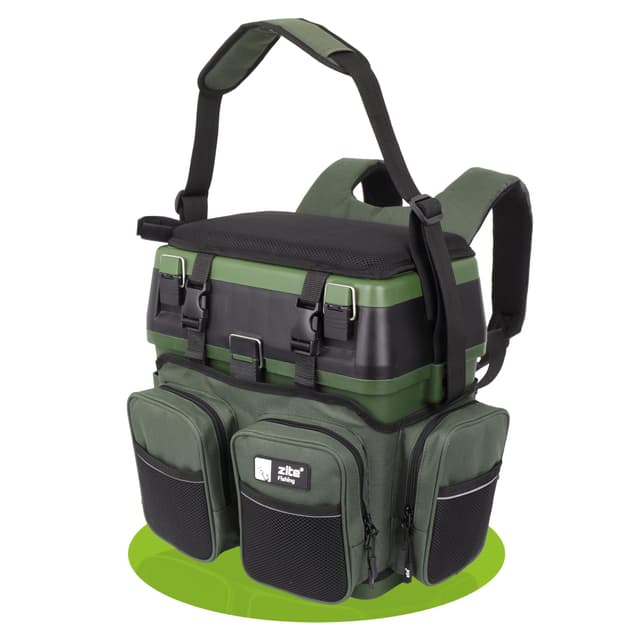 Zite Fishing [Multi Angelkoffer-Rucksack & Sitz-Kiepe in 1] Angeltasche 🎣 inklusive 4x Tackle-Angelbox für Angelzubehör im Deckel