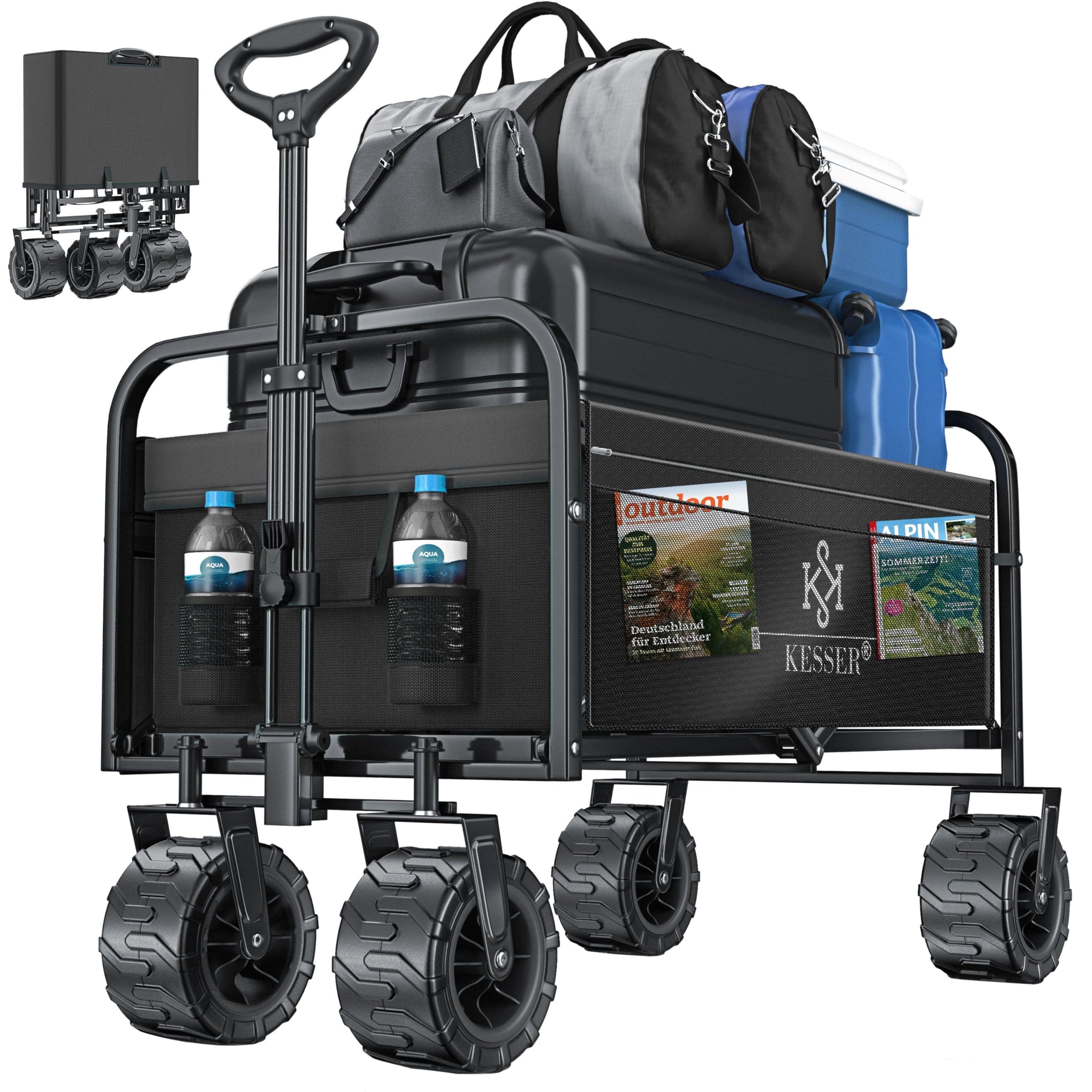 🌟 KESSER® Faltbarer Bollerwagen bis 150kg | Transportkarre mit Extra breiten Rädern 🌿