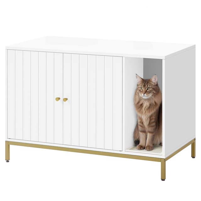 Feandrea Katzenklo-Schrank, Katzentoilette, mit Kratzmatte, weiß-goldfarben PCL027W01
