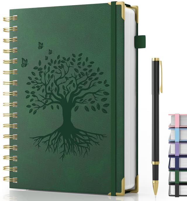 📒 Notizbuch A5 Liniert, Hardcover Leder Spiral Journal mit Stift 🖋️