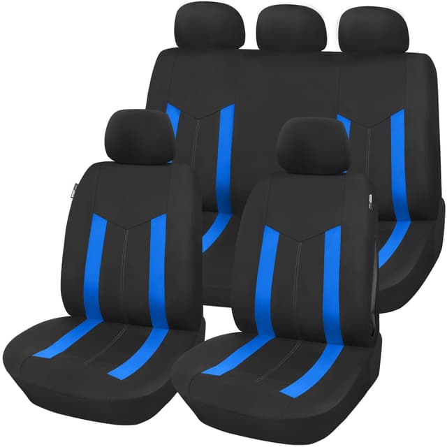 Upgrade4cars Autositzbezüge Set Universal Blau | Auto-Schonbezüge Vordersitze & Rückbank | Autositzbezug Schwarz | Autozubehör Innenraum | Geschenke für Frauen und Männer Komplett Set Blau