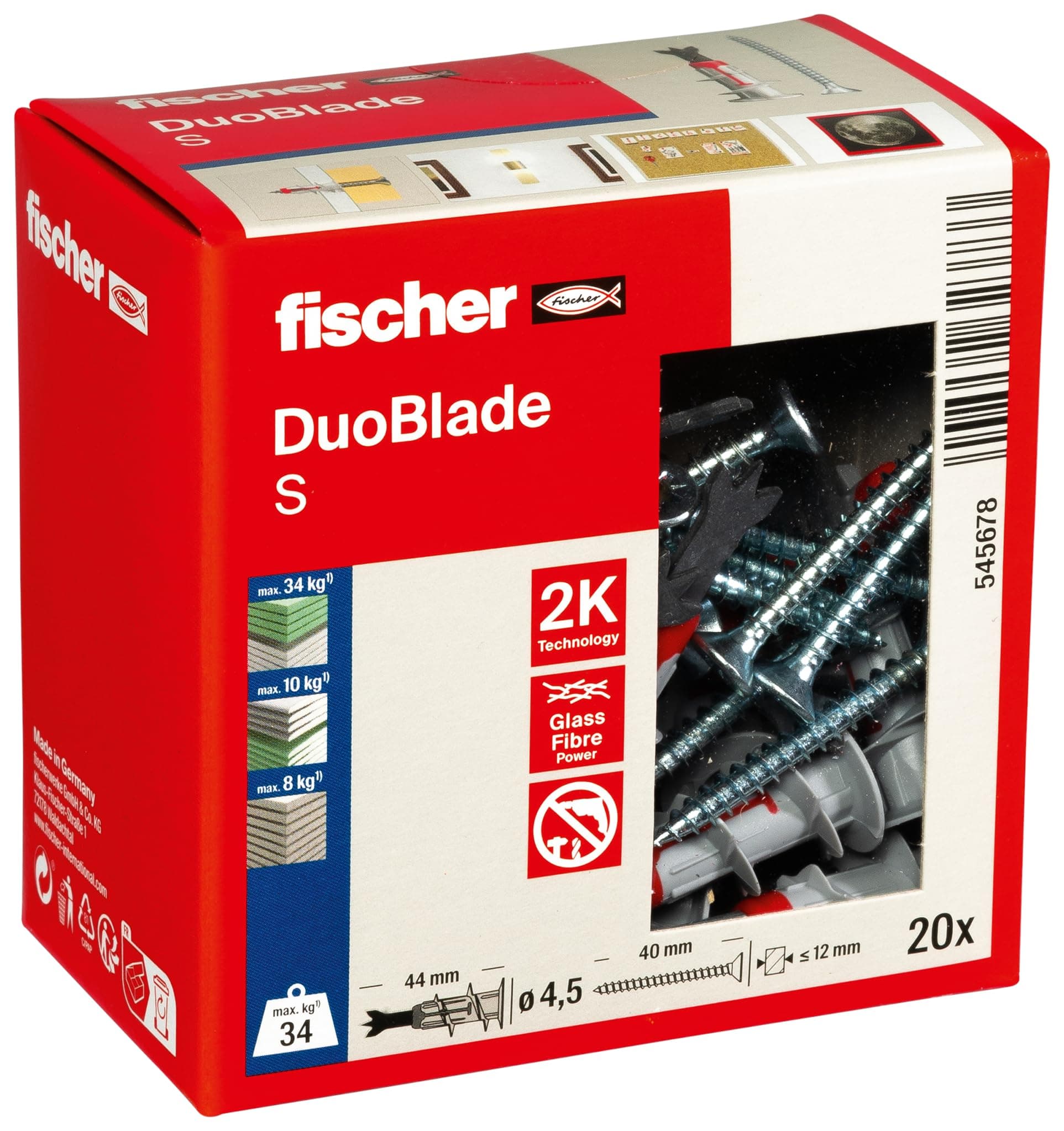 🔩🔨 Fischer DuoBlade S selbstbohrender Gipskartondübel - 20 Dübel + 20 Schrauben