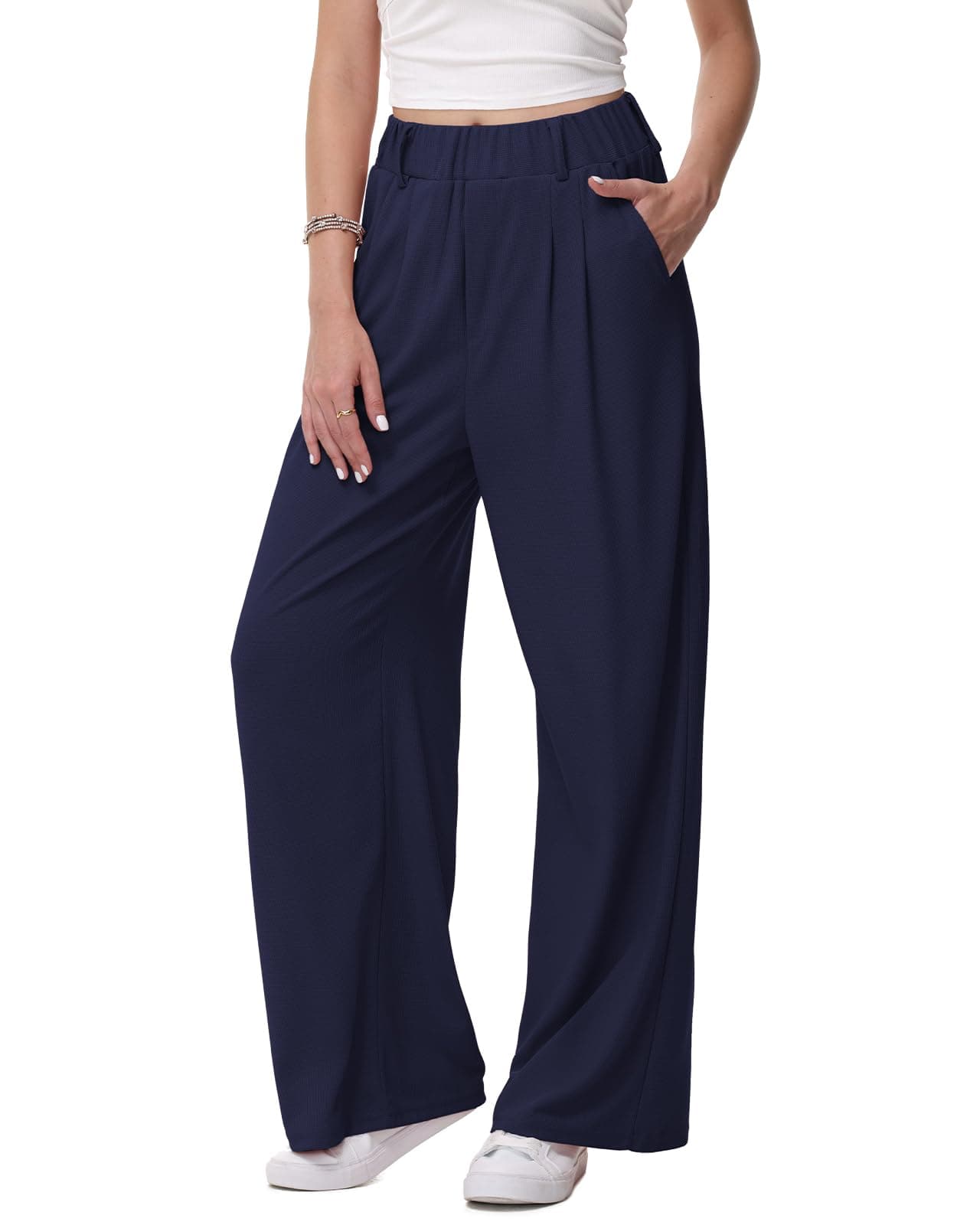 HMIYA Weite Hosen Damen-Lässig Locker Stoffhose Leichte Palazzo Hose Hohe Taille Dünne Herbst Hosen mit Tasche 😍👖