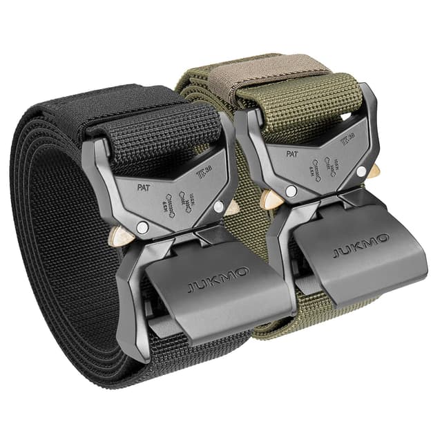 🌟 JUKMO Taktischer Gürtel, Militär-Wandergürtel, 3,8 cm, Nylon-Web-Arbeitsgürtel mit robuster Schnellverschluss-Schnalle, 2 Stück Schwarz+grün M-für Taille 91cm-105cm (Länge 125cm) 🌟