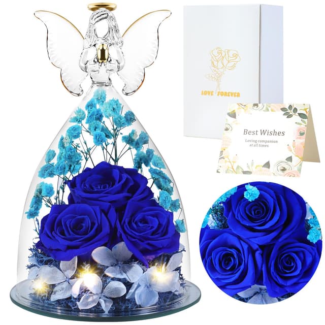 🌹 FRFG Ewige Rose Engel Geschenke für Frauen 🌟 Muttertagsgeschenk 🎁 Geburtstagsgeschenk (Blau)