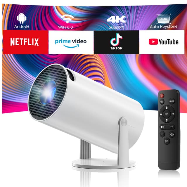 Mini Beamer 4K mit WiFi6 und Bluetooth5.0, Android11.0 - Tragbarer Beamer klein mit 220°-Dreh