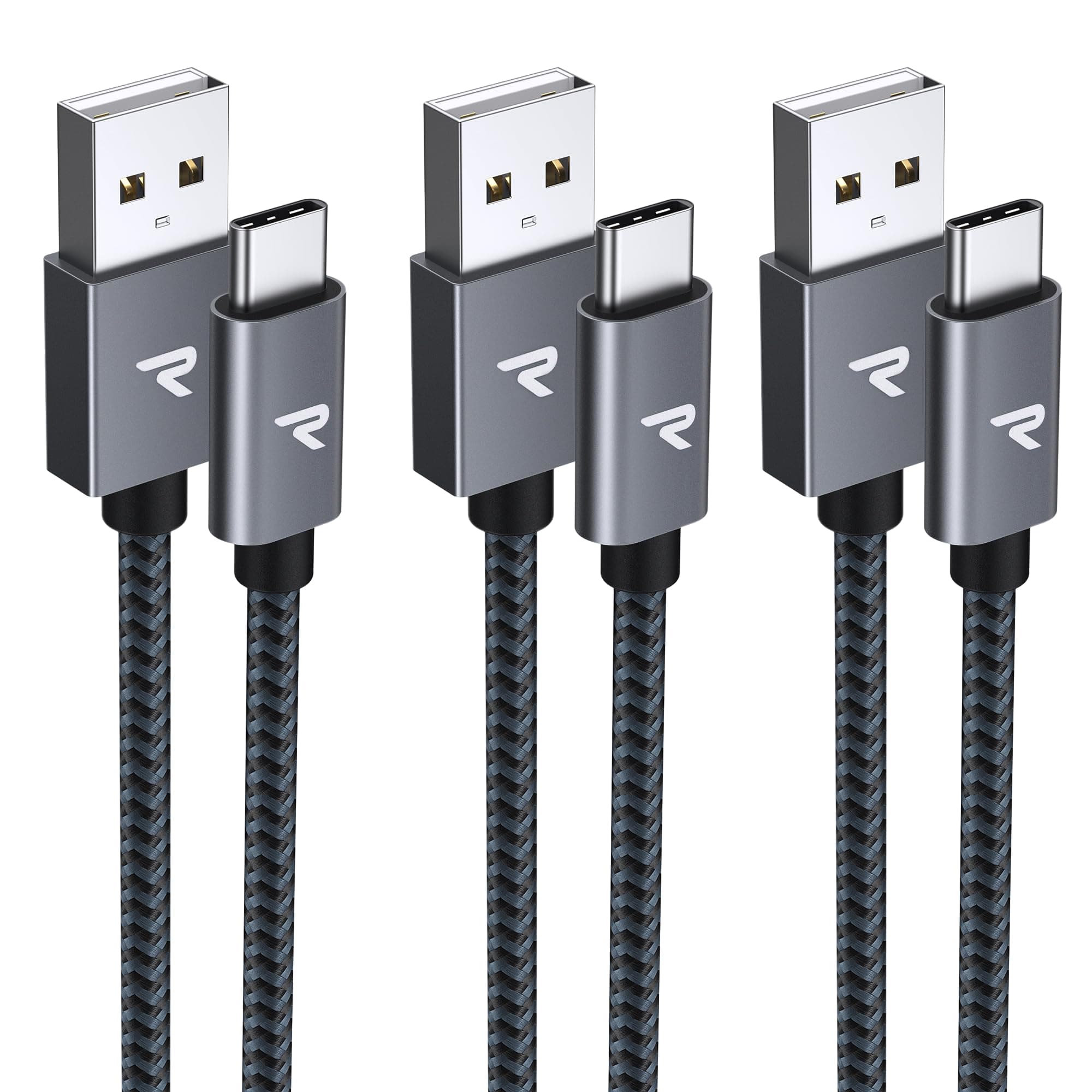 RAMPOW USB C Kabel [3er Pack] Schnellladekabel QC 3.0 3A, iPhone 16/15 Ladekabel, Samsung S23/S22 - Grau 📱