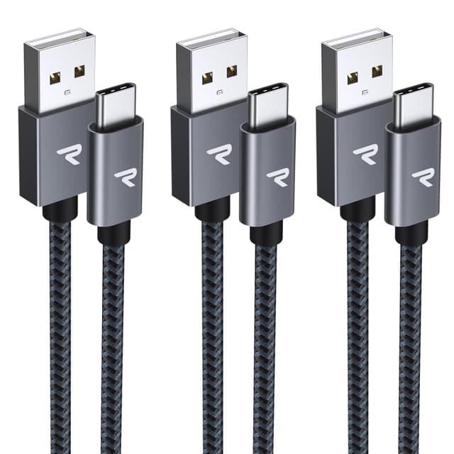 RAMPOW USB C Kabel [3er Pack] Schnellladekabel QC 3.0 3A, iPhone 16/15 Ladekabel, Samsung S23/S22 - Grau 📱