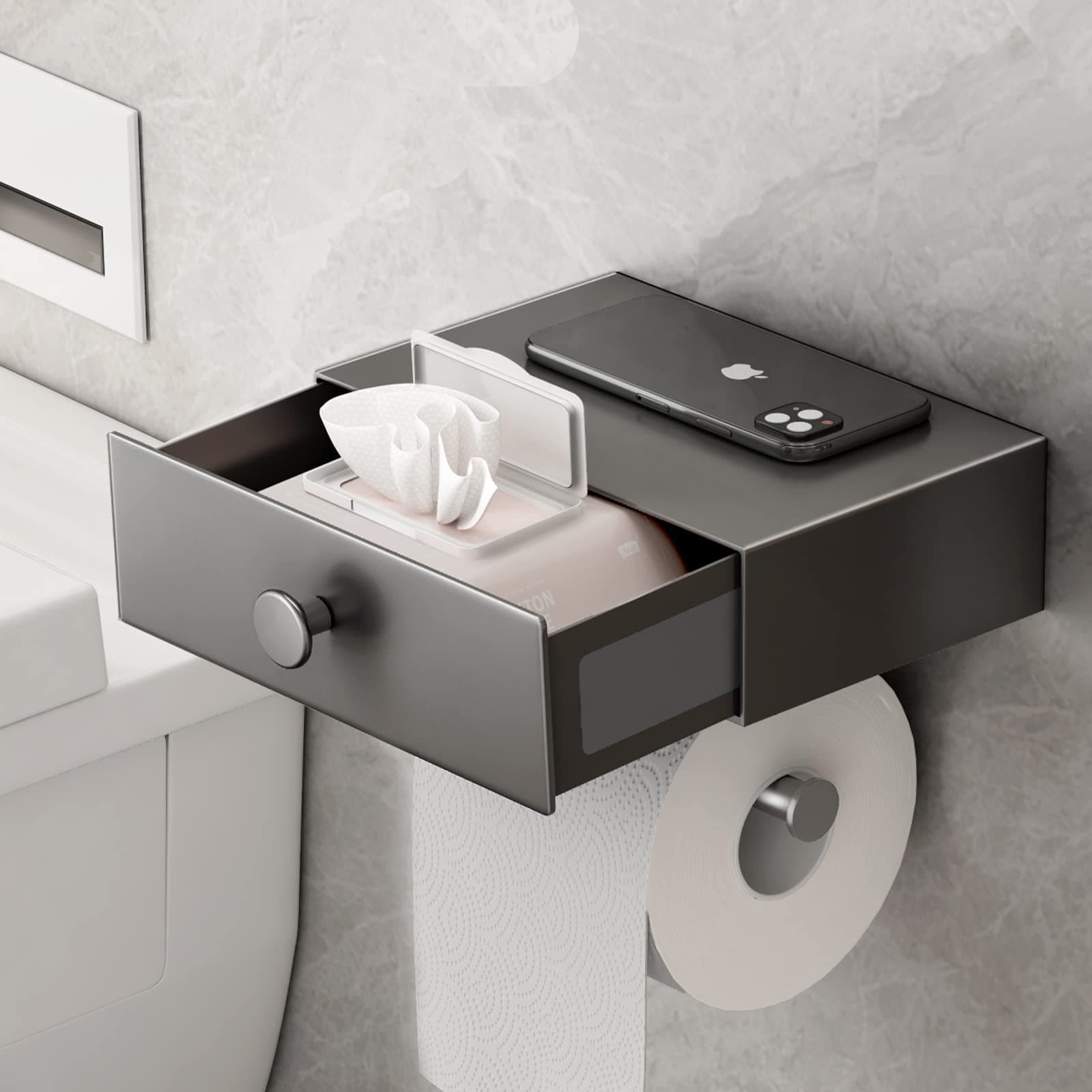 VOLDRA Toilettenpapierhalter Ohne Bohren mit Feuchttücherbox | Schublade Stil Design 🧻