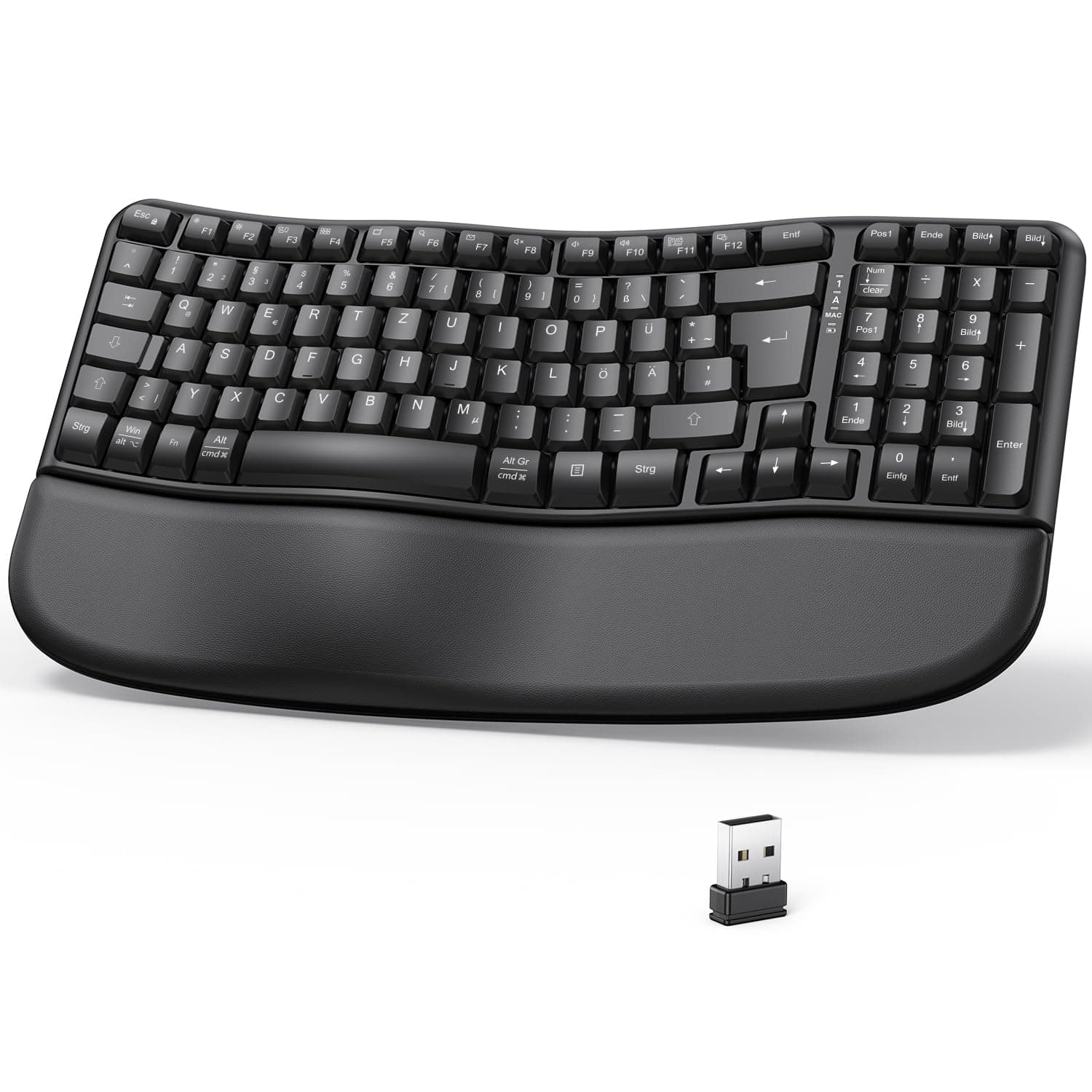 OMOTON kabellose ergonomische Tastatur – Wave Keys, 2.4G-USB Verbindung, Schwarz 🌟