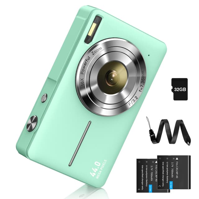 Digitalkamera 44MP Fotokamera FHD 1080P Fotoapparat mit 32G Karte 16X Digitalzoom Digital Kamera Grün-2Akkus 📸🌟