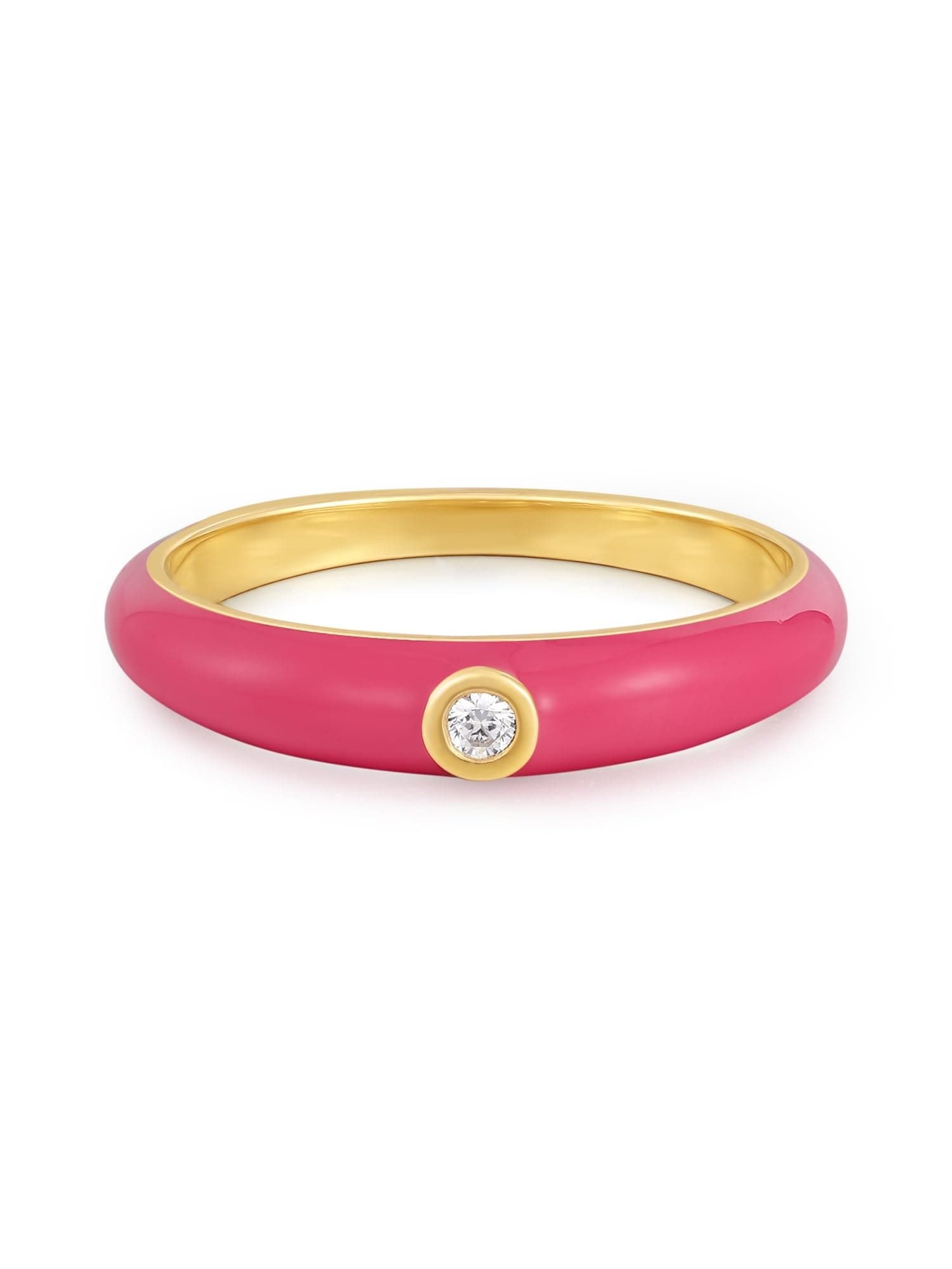 GLANZSTÜCKE MÜNCHEN Damen Ring aus 925/- Sterling Silber gelbvergoldet 14 Karat mit Emaille pink Zirkonia weiß Silberring 🌟