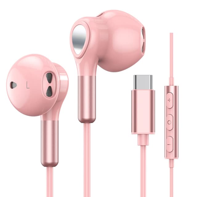 🎧 USB C Kopfhörer für Samsung Galaxy S24 S23 Ultra S22 S21 FE S20 A53 A54 USB C Kopfhörer mit Mikrofon In-Ear Kopfhörer mit Kabel Ohrhörer USB Typ C für iPhone 16 15 iPad Pro Air 5 Mini 6 Google Pixel 9 Rosa