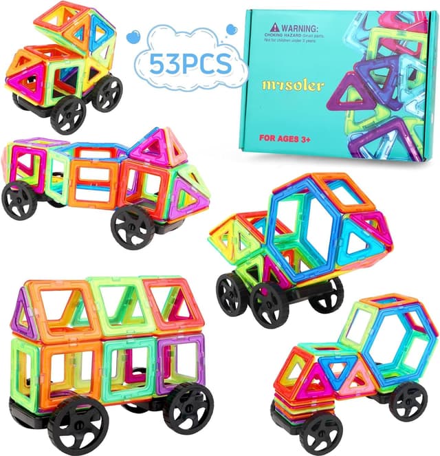 🚗🧩 Mysoler Magnetische Bausteine 53 Teile Mini Magnetspielzeug für Kinder 👧👦