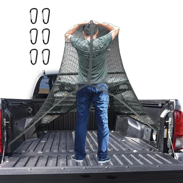 🚚🔗 APKOL Hochelastisches Gepäcknetz & LKW-Bett-Organizer - 1.2x1.2m bis 2.1x2.1m - 6 Metallhaken
