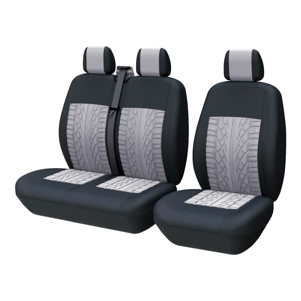 TOYOUN Universal Sitzbezüge Auto für Transporter LKW Vordersitze 🚗 3D-Reifen-Spur-Muster 1+2 Schonbezüge, Grau 1 + 2