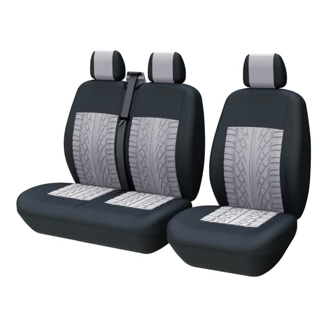 TOYOUN Universal Sitzbezüge Auto für Transporter LKW Vordersitze 🚗 3D-Reifen-Spur-Muster 1+2 Schonbezüge, Grau 1 + 2