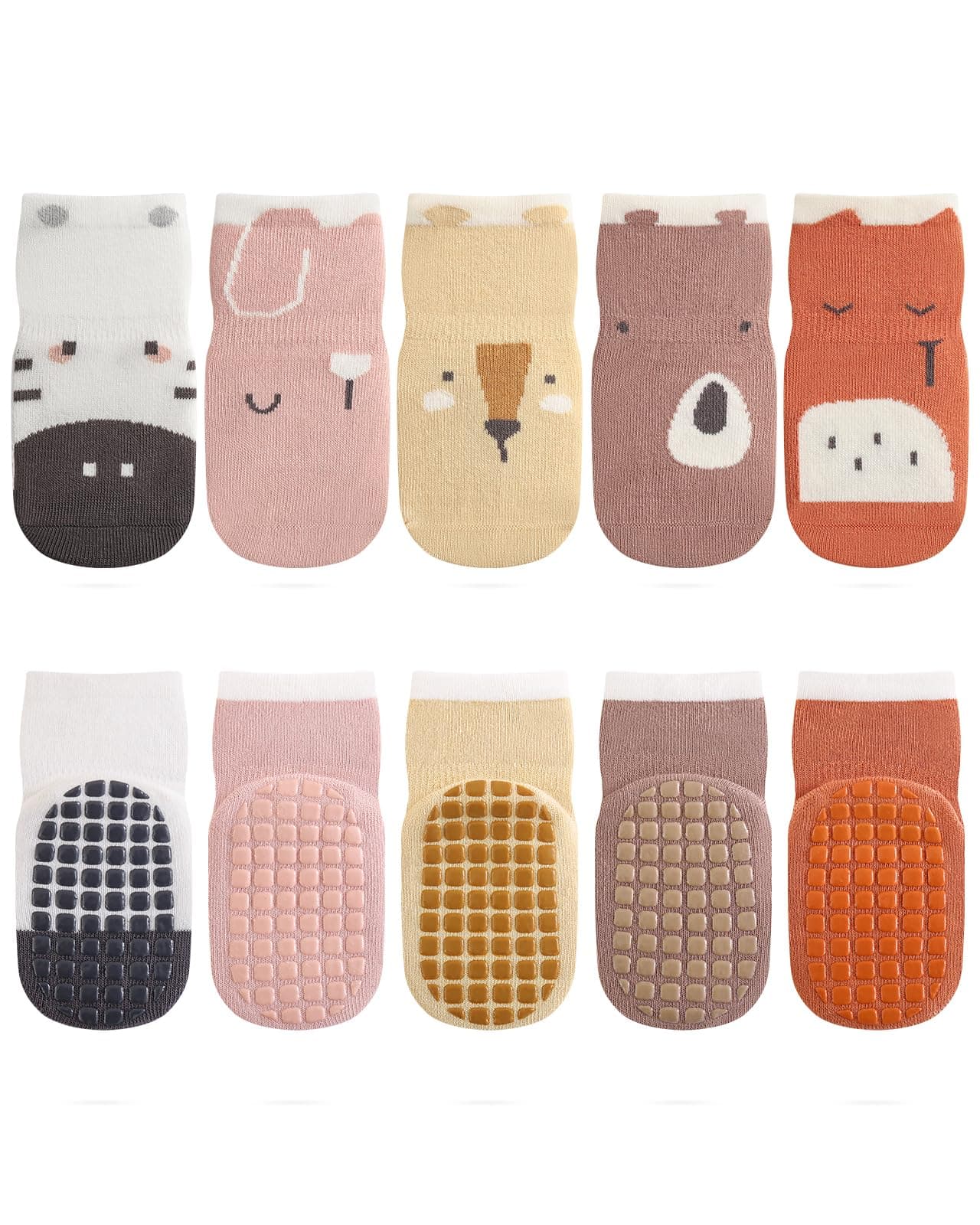🧦 Kyopp 5 Paar Socken Baby Kleinkinder ABS rutschfeste Socken Tiermotive Animals Baumwolle Crew Socks 🐾