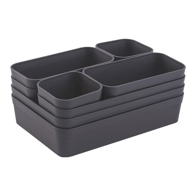 🌟 1x Schubladen-Organizer Set Aufbewahrungs-Box Einteiler Trenn-System verstellbar Utensilien Stauraum Wohn-Badezimmer Kunststoff anthrazit 🌟