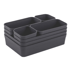 🌟 1x Schubladen-Organizer Set Aufbewahrungs-Box Einteiler Trenn-System verstellbar Utensilien Stauraum Wohn-Badezimmer Kunststoff anthrazit 🌟 Angebot bei HelloDeals