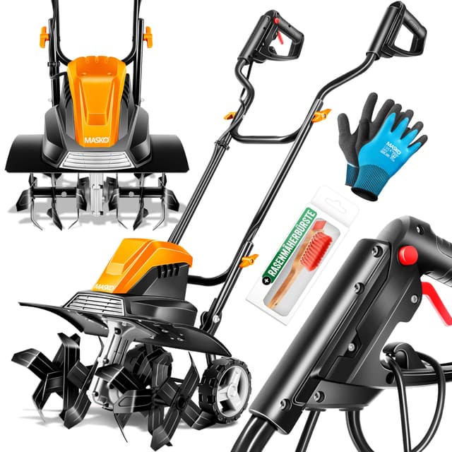 🌿🔧 MASKO® Motorhacke elektrisch | Gartenfräse 1500 Watt 40cm Breite 20cm Tiefe | Orange 40cm Arbeitsbreite