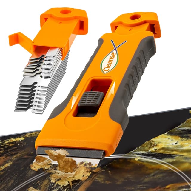 Glasschaber Herdkratzer mit 15 Ersatzklingen 🌟 Küchenschaber Scraper für Kochfeld Backofen 🌟 Super in der Hand Haarbürste