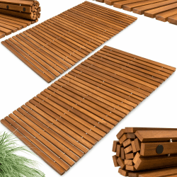 🛁 Deuba® 2X Badematte Holz FSC®-zertifiziertes Akazienholz rutschfest Badvorleger Duschmatte Holzduschmatte Badezimmerteppich Dusch Vorleger Stabmuster 2 76 x 50 cm 🌿
