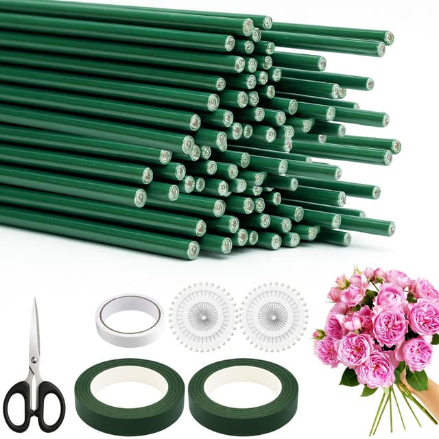 DONQL 100stk Blumendraht Grün Kit mit Floristenband und Schere 🌿🍀🌷💐🌹