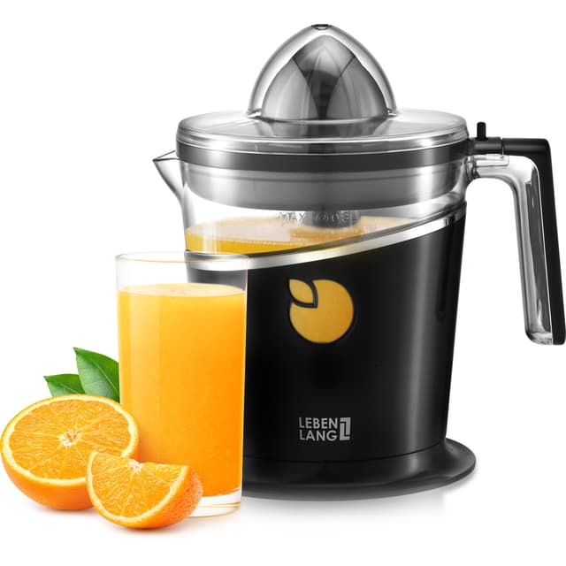 LEBENLANG Elektrische Saftpresse 🍊 800ml & Verstellbares Sieb - Orange, Zitrone, Obst - Citruspresse Schwarz