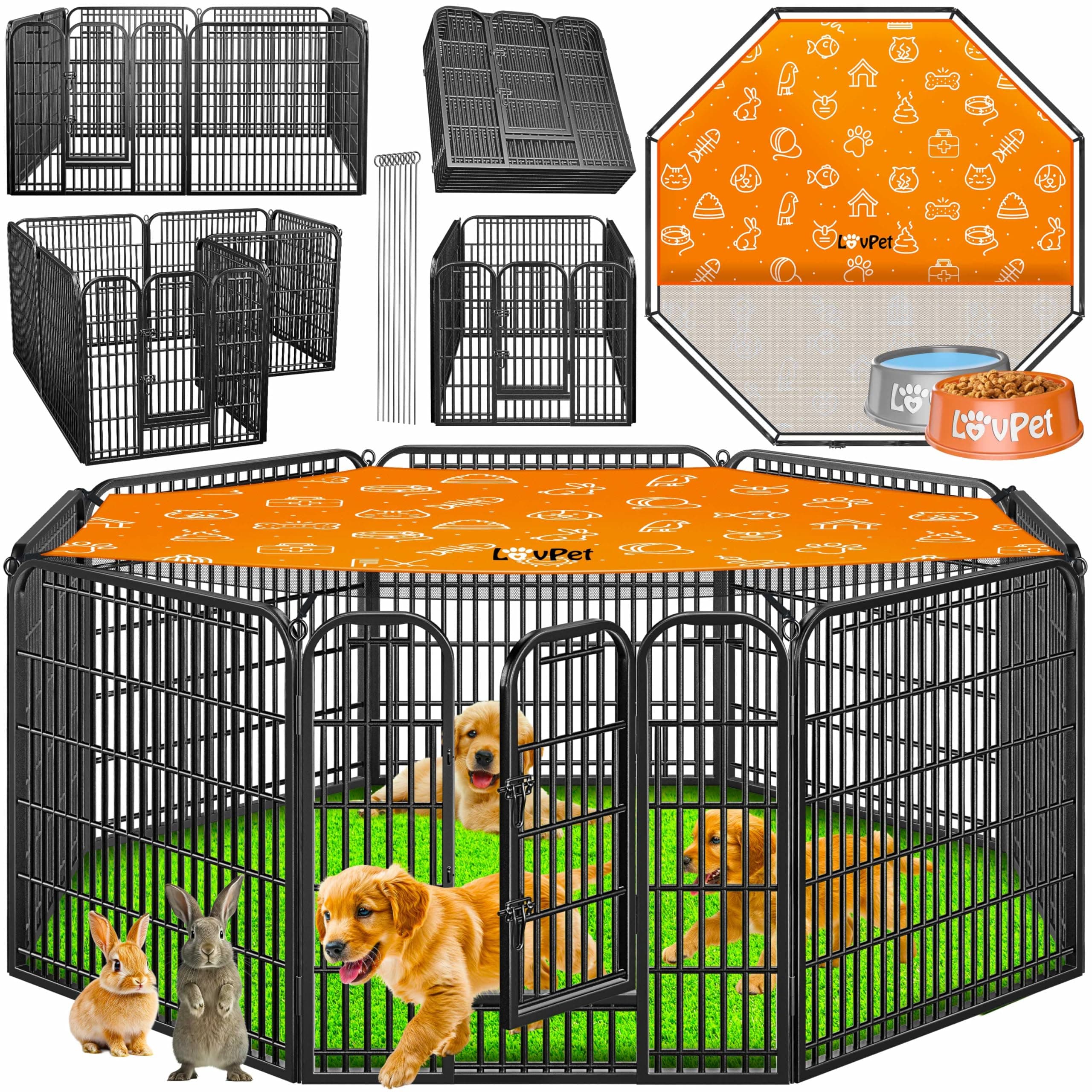 🐶 LovPet Welpenlaufstall XXL mit Dach & Erdankern Schwarz - Deal des Tages 🐾
