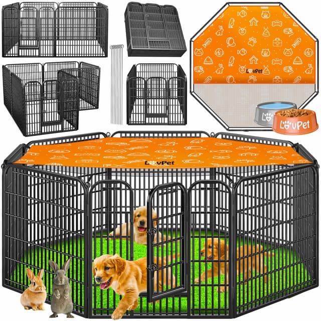 🐶 LovPet Welpenlaufstall XXL mit Dach & Erdankern Schwarz - Deal des Tages 🐾